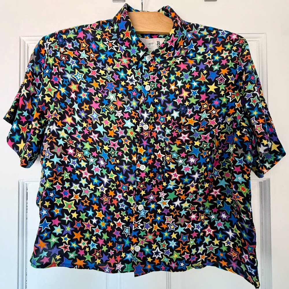 R13 Cropped Button Up Multicolor Stars Tony Black S